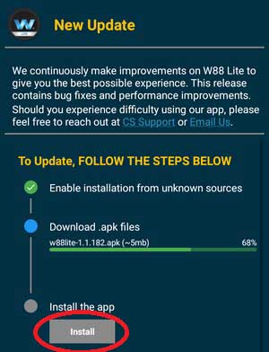 Tải W88 trên hệ điều hành Android 3